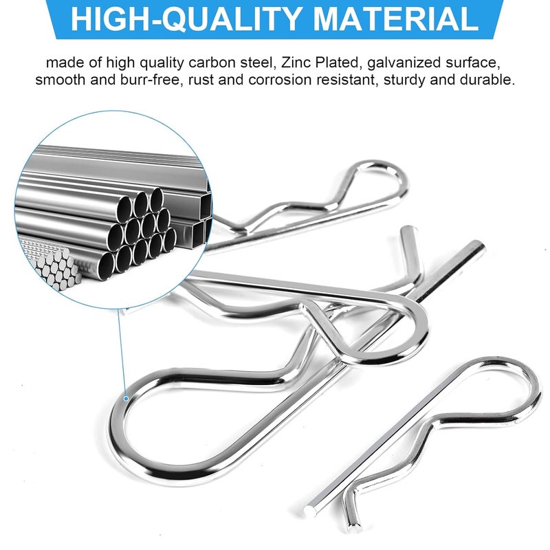 CARLWIN 120pcs Premium Cotter Pin Assortment Kit, Heavy Duty R-Shaped Cotter Pins, 7 Sizes Zinc Plated Carbon Steel Hardware Pins for Automotive, Machinery, Lawn Mowers, and DIY Projects - Image 4